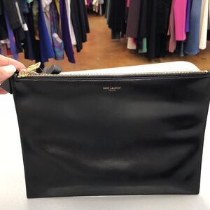 Saint Laurent Sleek Black Toiletry Bag with Gold Zipper